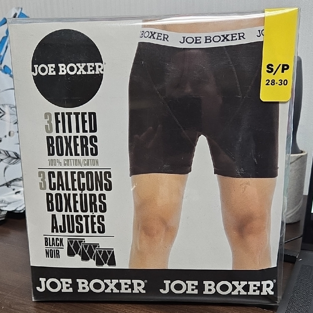 Joe Boxer Size S Black 3 Pack of Fitted Boxer Briefs